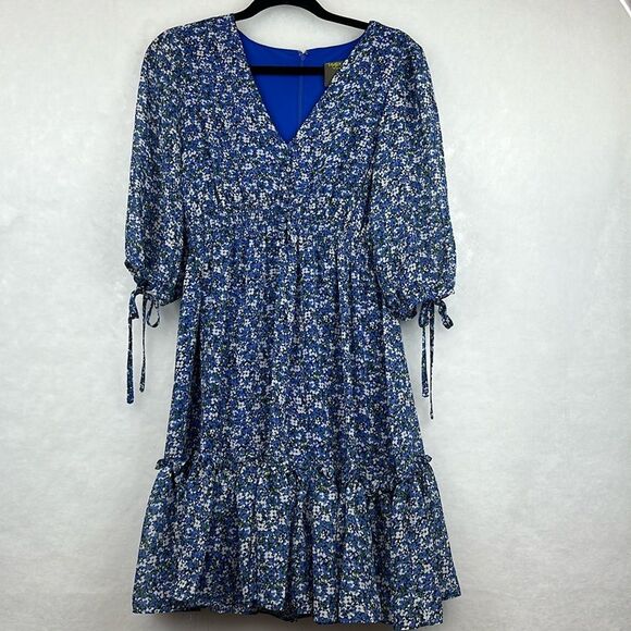 TAYLOR Women's Floral-Print Tiered Ruffle Hem Dress Sz 8P V-Neck Smocked Waist - Picture 6 of 16